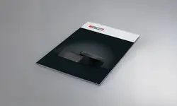Dark drawer modules stacked on top of each other as the title image of the "Drawer Systems and Extension Runners" brochure by OSTERMANN.