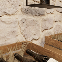 Stenen decor op een muur in een winkel