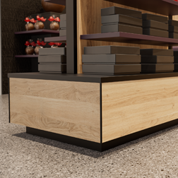 Produktschrank mit Eckschutzprofil.