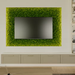 TV-Wand mit indirekter Beleuchtung und Mooswand