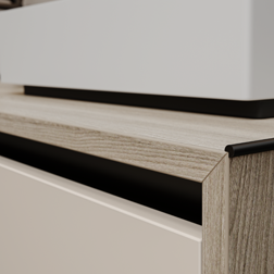 T-bar corner protection profile on a bathroom sink