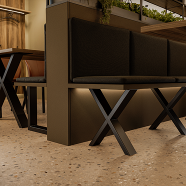 X-förmiges Tischgestell und X-förmiges Bankgestell