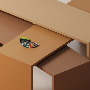 Linoleum-Kantenfächer mit breitem Farbspektrum – von hellen Pastelltönen bis zu kräftigen, dunklen Farben.