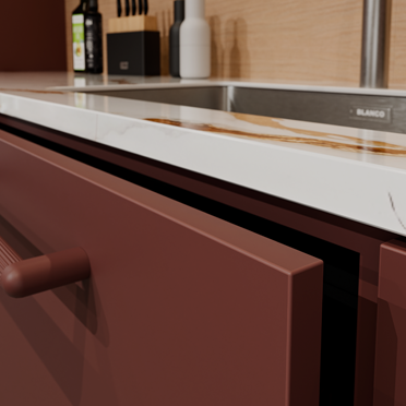 Extreem matte Fenix kant in de kleur Rosso Jaipur