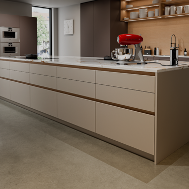 Ilot de cuisine avec poignées encastrées