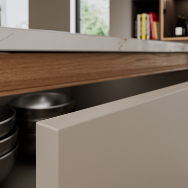 Despite their extremely matt surfaces, the edgings are especially robust and therefore perfect even for high strain environments. In this picture you can see the ABS edging Beige Arizona anti-fingerprint Excellent Matt.