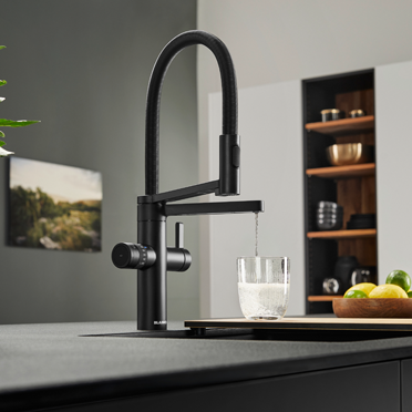 Funktionsarmatur Blanco Evol- S Pro Soda & Filter, Schwarz matt, HD, mit Flexauslauf+ Brausefunktion