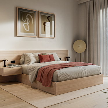 Here you can see our new eucalyptus wood veneer edging together with the eucalyptus veneer surface on a piece of bedroom furniture.