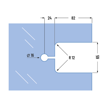 Technische Zeichnung: Glasbearbeitung Tensor aufliegende Montageplatte