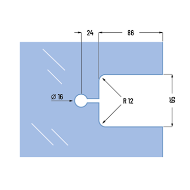 Technische Zeichnung: Glasbearbeitung Tensor aufliegende Montageplatte