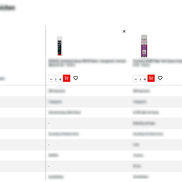 Produktvergleich im Online-Shop zur Gegenüberstellung mehrerer Produkte anhand von Eigenschaften und technischen Daten.