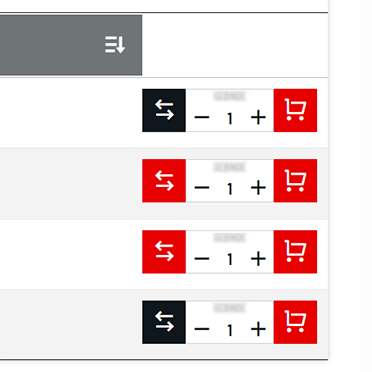 Variantenliste im OSTERMANN‑Onlineshop mit Schaltflächen für Produktvergleich, Mengenauswahl und Warenkorb.
