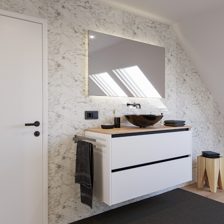 Wandverkleidung mit SIBU Designplatte DM Marble White im modernen Bad