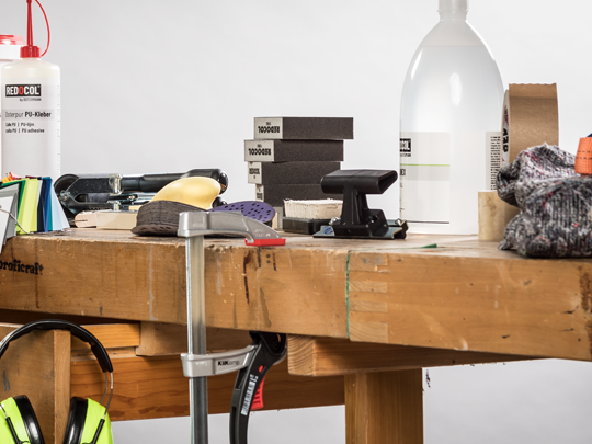 Wide range of products on a work bench